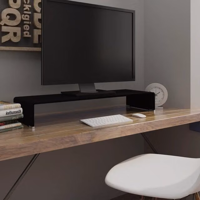 Berkfield Home Black Glass TV Stand and Monitor Riser, W/D/H: 90 x 30 x 13 cm – 1