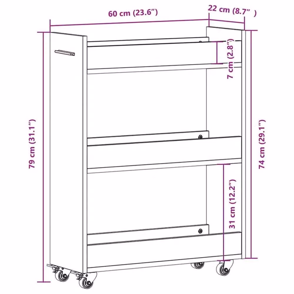 Kelvenix Grey Sonoma Kitchen Cabinet with Wheels, W: 60 cm, D: 22 cm, H: 79 cm – 2