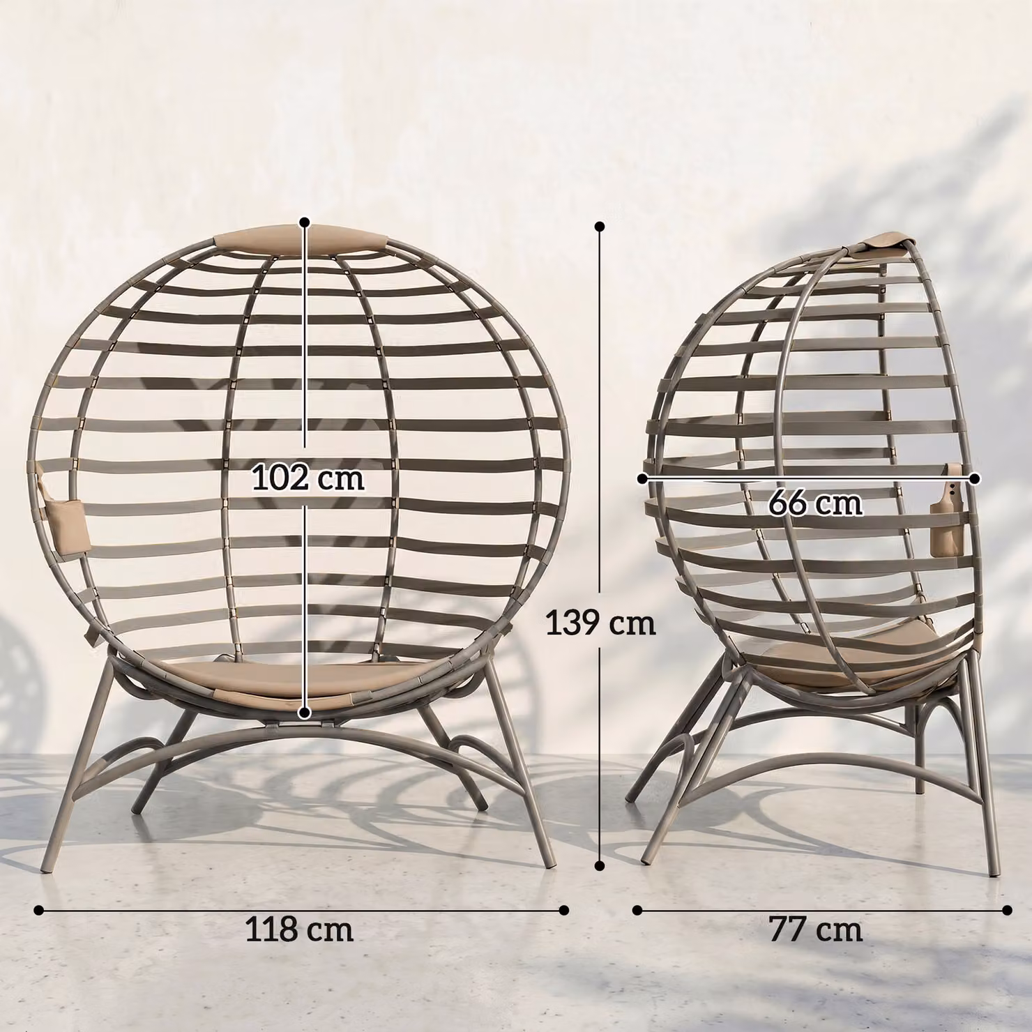 Outsunny 2 Seater Egg Chair with Soft Cushions and Side Pocket in Brown – 2