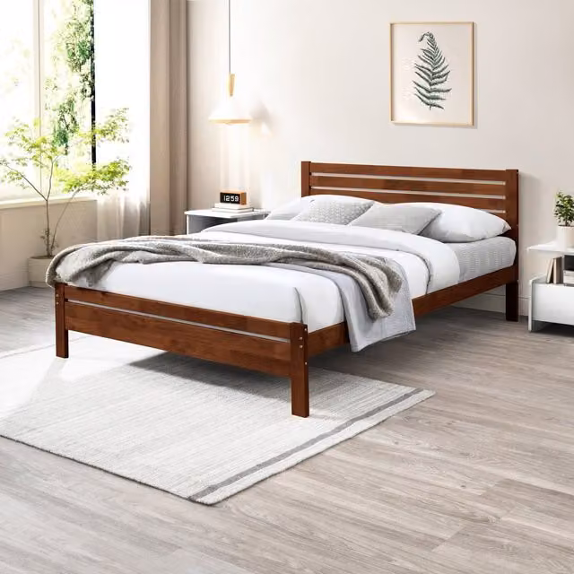 FurnitureboxUK Declan Solid Wood Bed Frame in Walnut, 140 x 200 cm