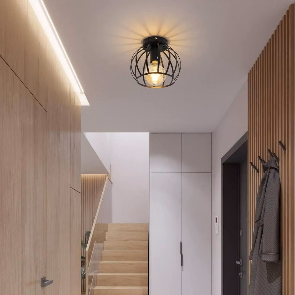 COMELY Industrial Vintage Black Metal Semi Flush Ceiling Light with E27 Socket – 3