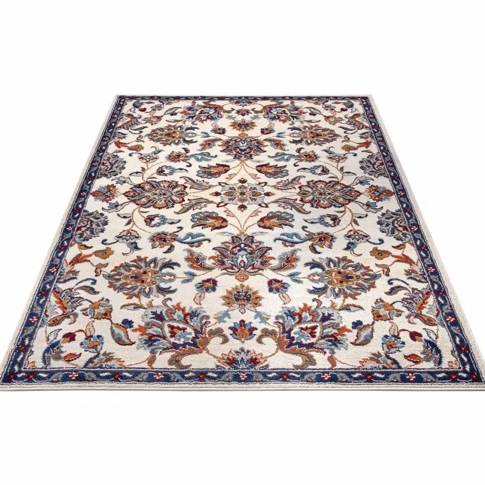 THE RUGS Caracci Vintage Floral Design Low Pile Rectangular Living Room Rug in Beige and Multicolour, W: 90 cm, D: 57 cm – 4