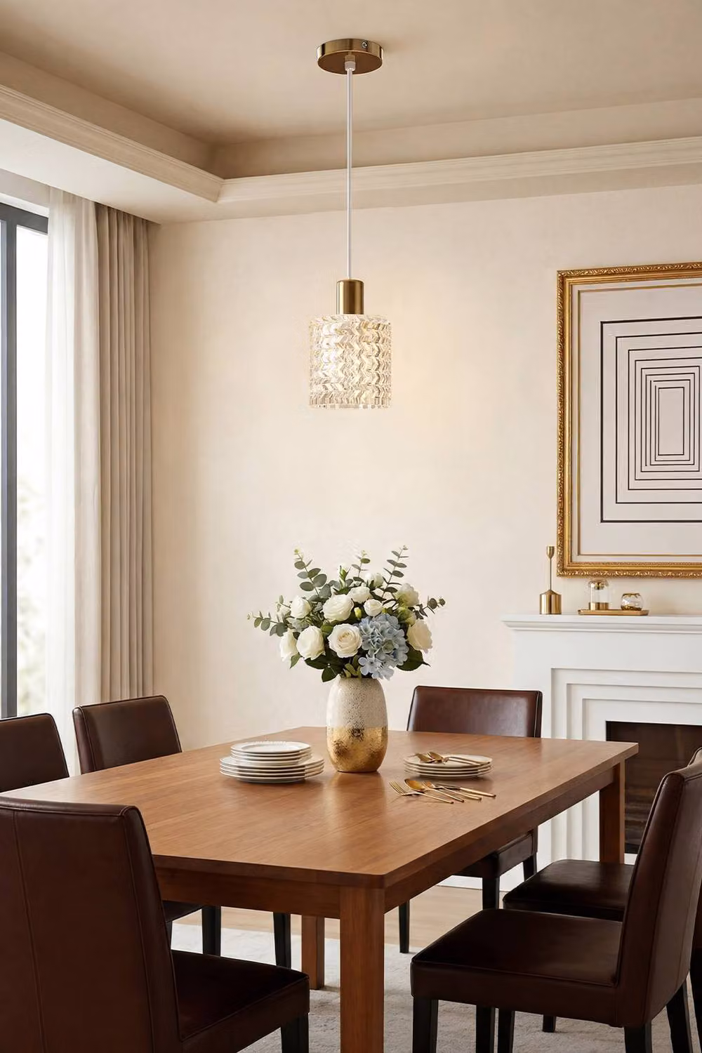 Living and Home Modern Gold and Brass Iron Pendant Light with Transparent Glass Cylinder Shade – 2