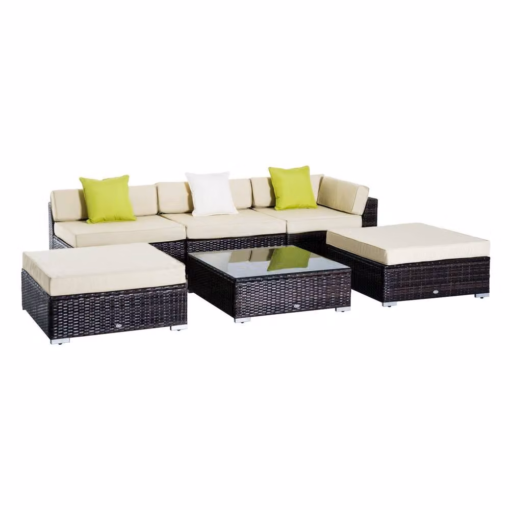 Wyld Haus Baka Brown Rattan 6 Piece Outdoor Sofa Set with Tempered Glass Coffee Table – 2