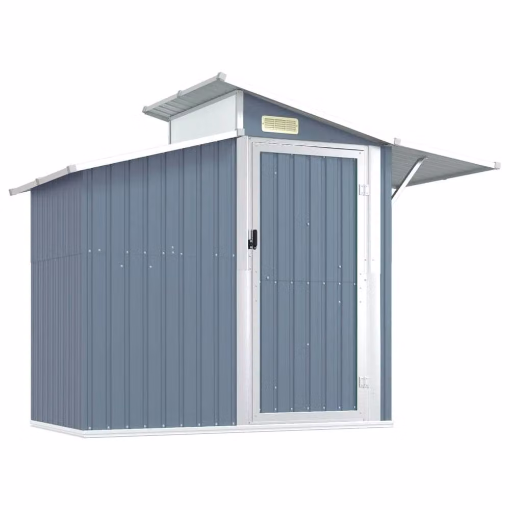 Berkfield Home Grey Galvanised Steel Pent Garden Shed with Window and Side Vent W/D/H: 270 x 130 x 208.5 cm – 2