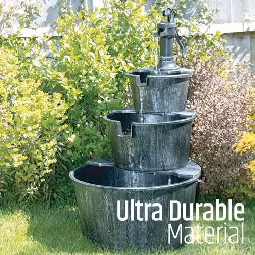 GardenKraft 21409 3 Tier Antique Silver Barrel Cascading Water Feature – 3