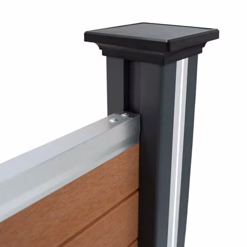 Monster Shop Brown Wood Grain Composite Fence Panel with Aluminium Posts and Solar Powered LED Lighting, W: 526 cm, H: 185 cm – 4