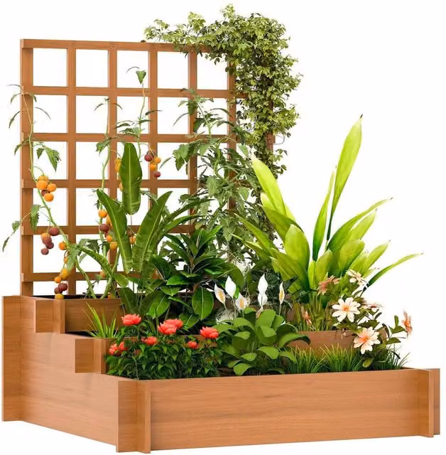 Kelvenix 3 Tier Brown Wooden Raised Garden Planter – 1
