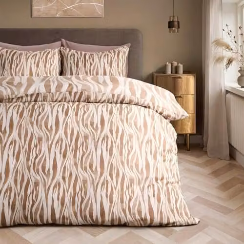 OHS King Size Reversible Watercolour Zebra Print Microfibre Duvet Cover and Pillowcase Set, Beige, W/D/H: 230 x 220 x 180 cm
