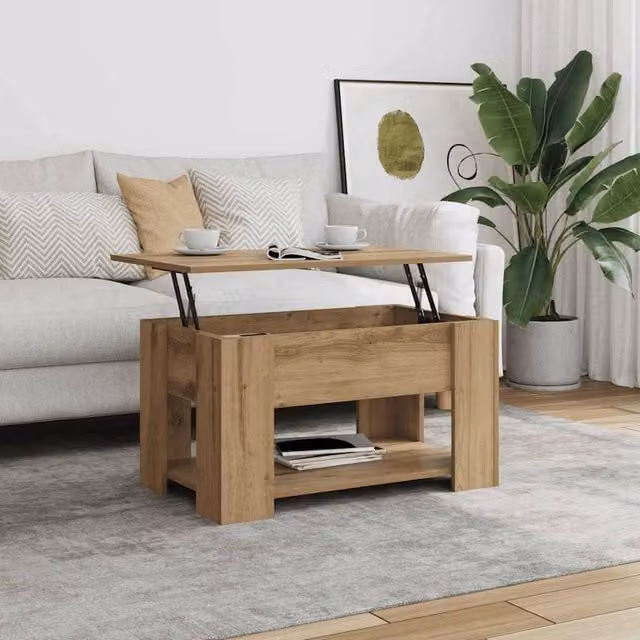 Berkfield Home Modern Artisan Oak Coffee Table in Brown, W/D/H: 79 x 49 x 41 cm