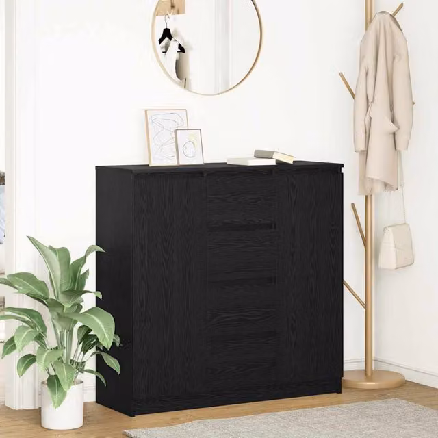 Berkfield Home Modern Sideboard with Drawers in Black Oak, W/D/H: 100.5 x 35 x 98.5 cm