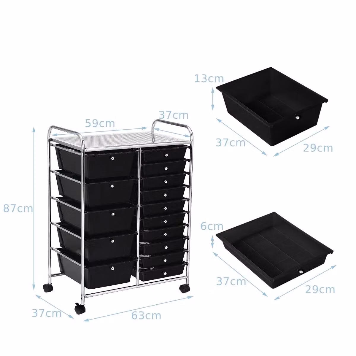 Gymax 15-Drawer Rolling Tool Cart and Office Paper Organiser in Black – 2