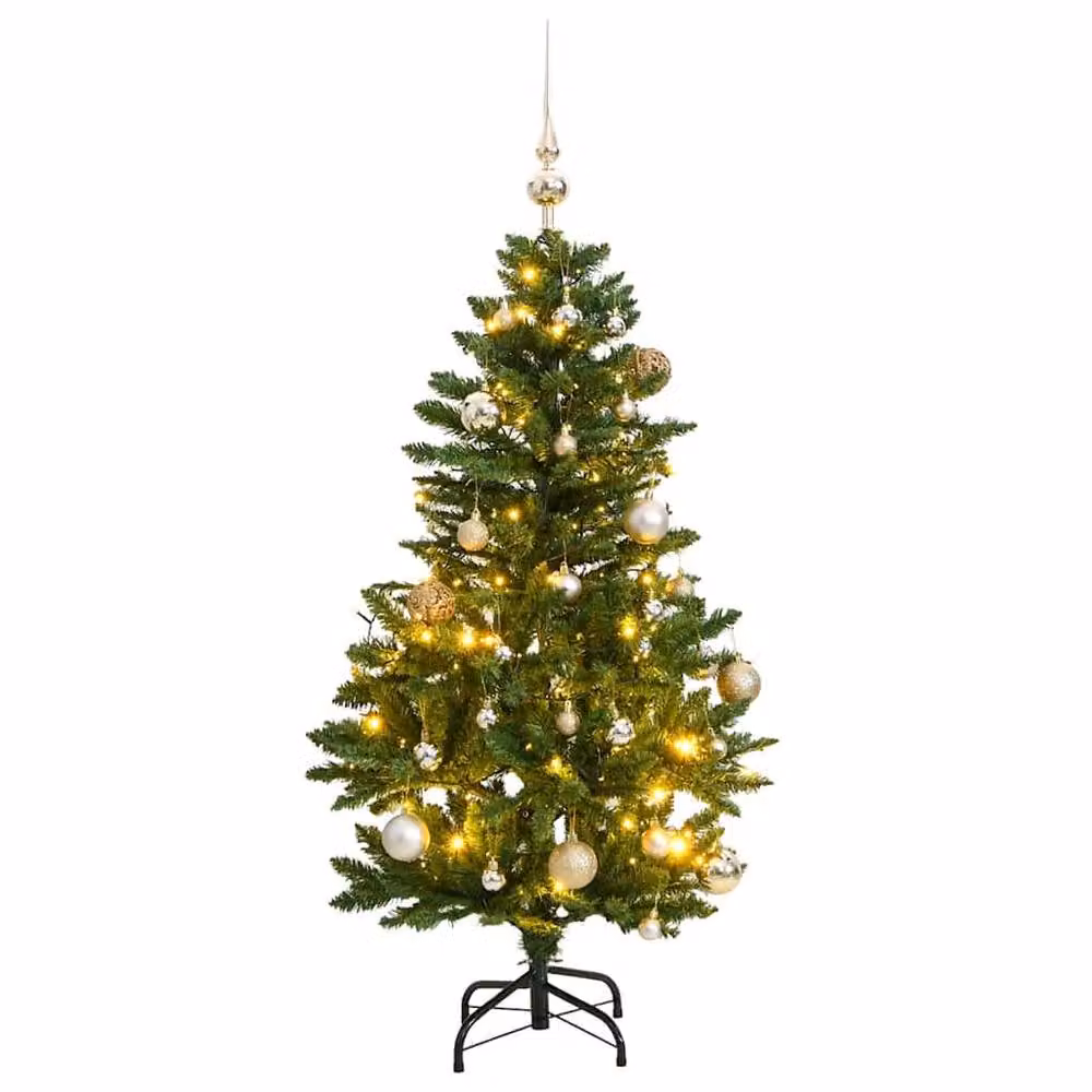 Berkfield Home Beautiful Green Artificial Hinged Christmas Tree with 150 LEDs and Gold Ball Set, Height: 150 cm – 2
