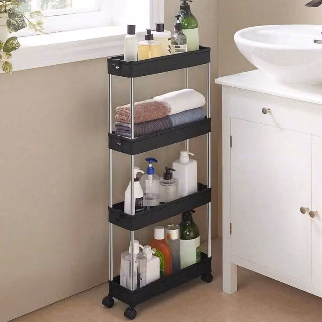 SONGMICS Narrow Metal Storage Trolley with Wheels, Black