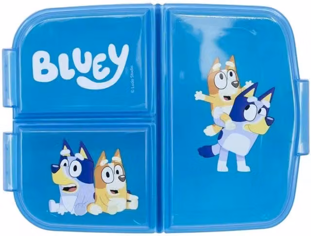 Official Licenced Bluey 3-Compartment Leakproof Plastic School Lunch Box in Blue