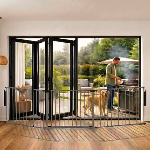 Safetots Premium Multi Panel Room Divider with Swing Door, Grey or Black, W: 148 cm, H: 70 cm – 4