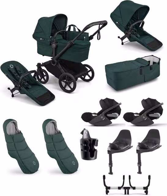 Bugaboo Donkey 6 Twin Essential Bundle with Cybex Cloud T i-Size Rotating Baby Car Seat in Fern Green