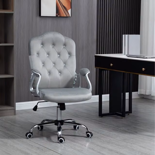 Vinsetto Modern Grey Fabric Home Office Task Chair with Adjustable Height and Tilt Function