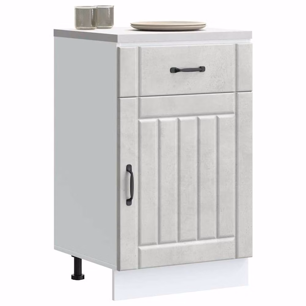 Berkfield Home Lucca Kitchen Base Cabinet in Concrete Grey Engineered Wood, H 81.5 x W 50.0 x D 46.0 cm – 2