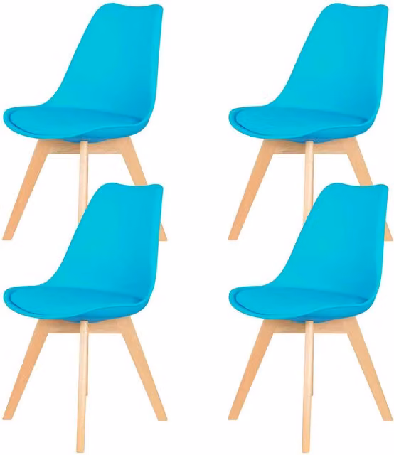 IHANA Scandinavian Dining Chair with Wooden Legs in Blue and Turquoise