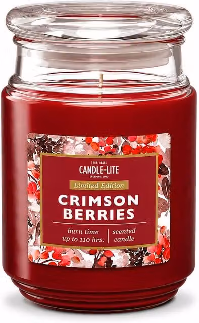 Candle-Lite Crimson Berries Scented Candle in a Red Glass Jar, 18oz – 1
