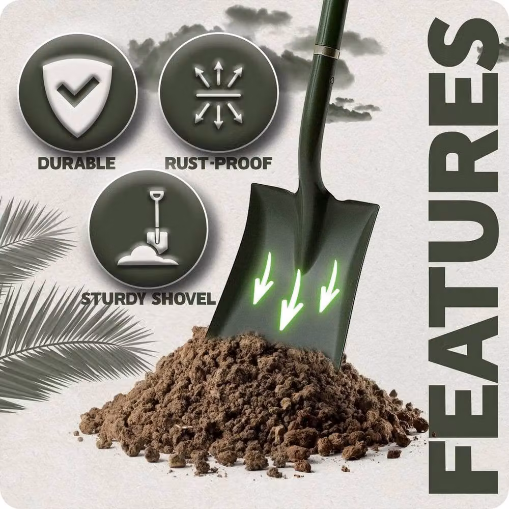 SPETLEK Heavy Duty Square Mouth Steel Digging Shovel in Green, 1 kg – 4