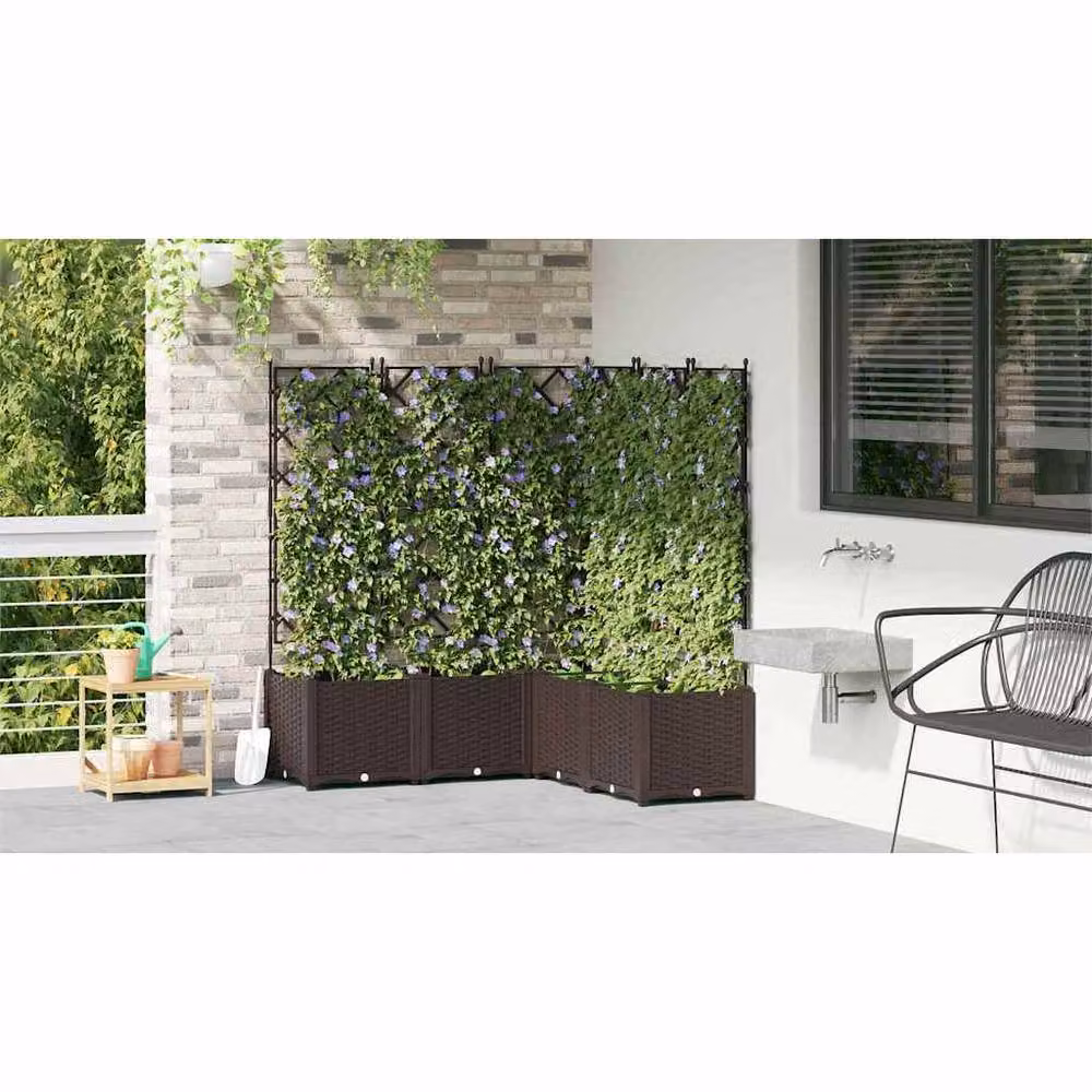 Berkfield Home Garden Planter with Trellis, 5 Pieces, Brown, W/D/H: 120 x 120 x 143 cm – 4