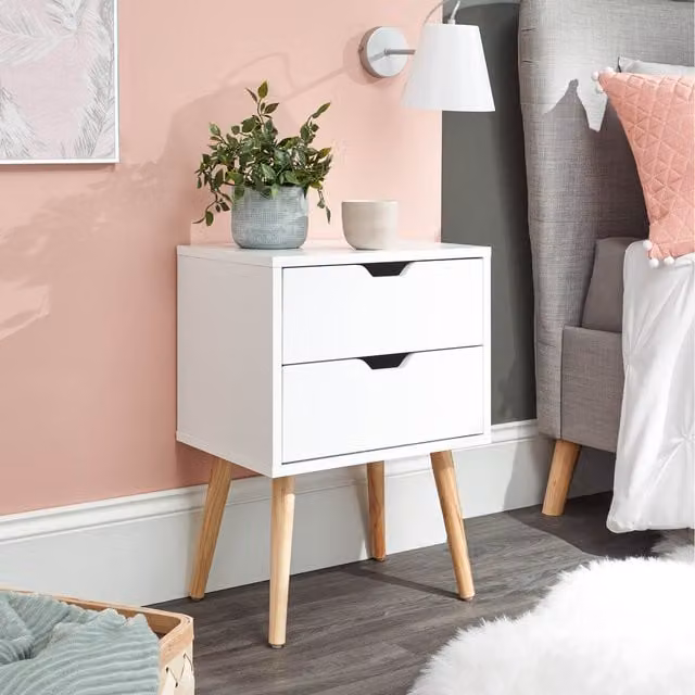 GFW Nyborg 2 Drawer Bedside Table in White