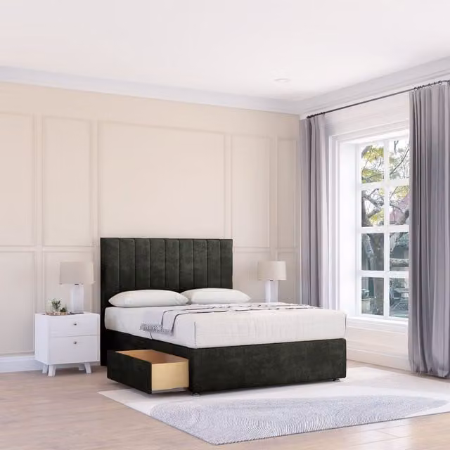 Sloomy Kansas King Size Divan Bed Base and 26 inch Struts Headboard in Dark Grey