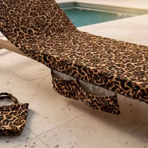OHS Leopard Print Sun Lounger Towel and Inflatable Bolster Pillow Set in Brown and Multicolour – 4