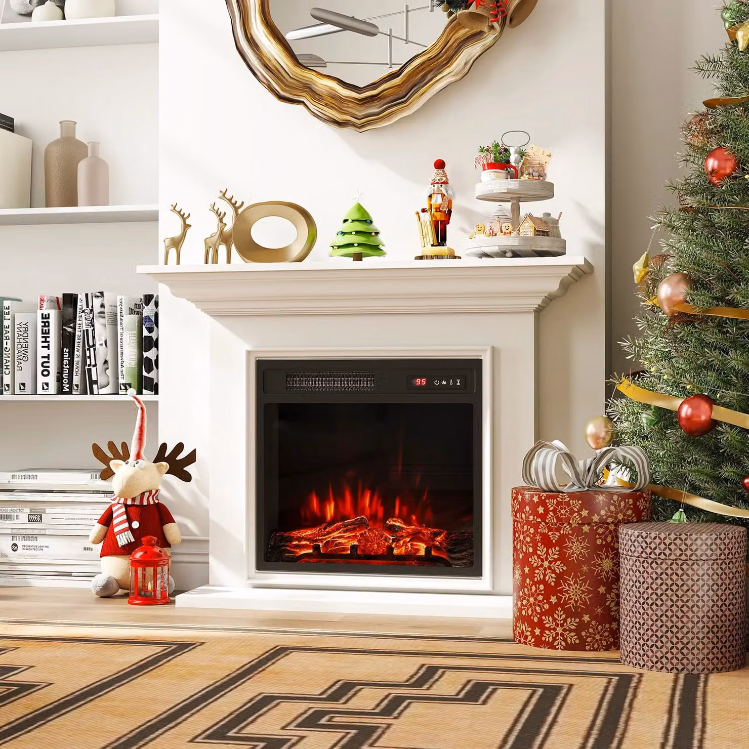 Costway 20 inch Electric Fireplace Insert with 750W/1500W Heater and 9H Timer, Black – 6