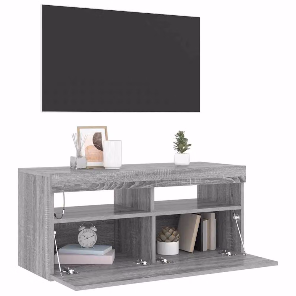 Berkfield Home Modern TV Cabinet with LED Lights in Grey Sonoma, W/D/H: 90 x 35 x 40 cm – 4
