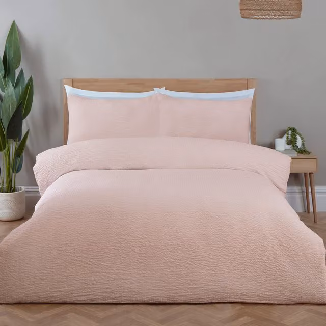 Divante Pink Seersucker Washable Duvet Set, 200 x 200 cm