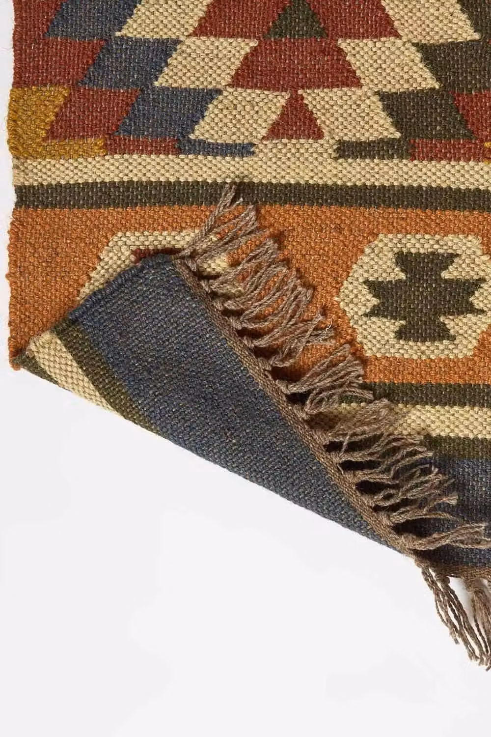 Homescapes Lucea Orange and Blue Multicolour Kilim Wool Rug, W/D: 240 x 300 cm – 4