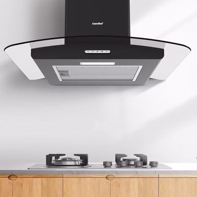 Livingandhome Black Chimney Cooker Range Hood Kitchen Extractor with 3-Speed Modes, W: 60 cm, D: 60 cm, H: 68 cm