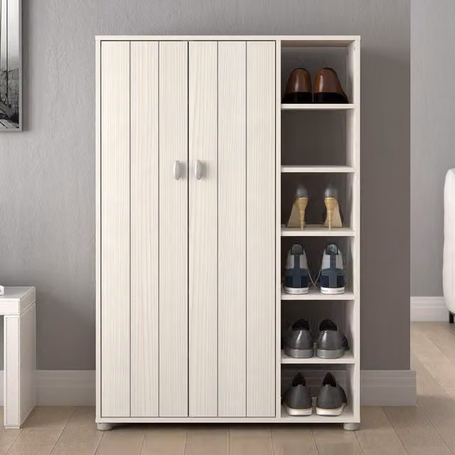 GFW Bideford Tall White 2 Door Shoe Cabinet with Open Shelf – 2