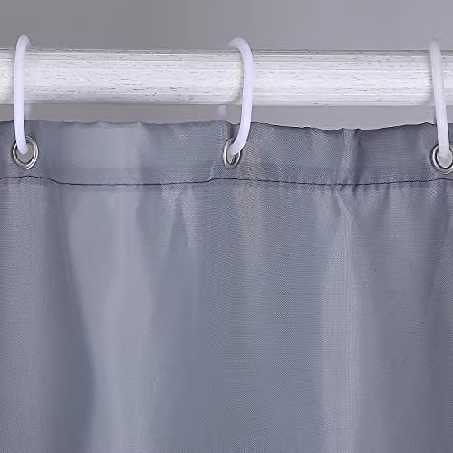 KAV Grey Polyester Mould and Mildew Resistant Shower Curtain with Hooks W: 180 cm, H: 180 cm – 2