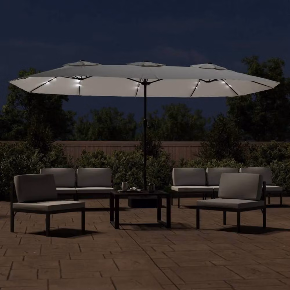 Berkfield Home Double-Head Cantilever Parasol with LEDs in Sand White, W: 449 cm, H: 245 cm – 3