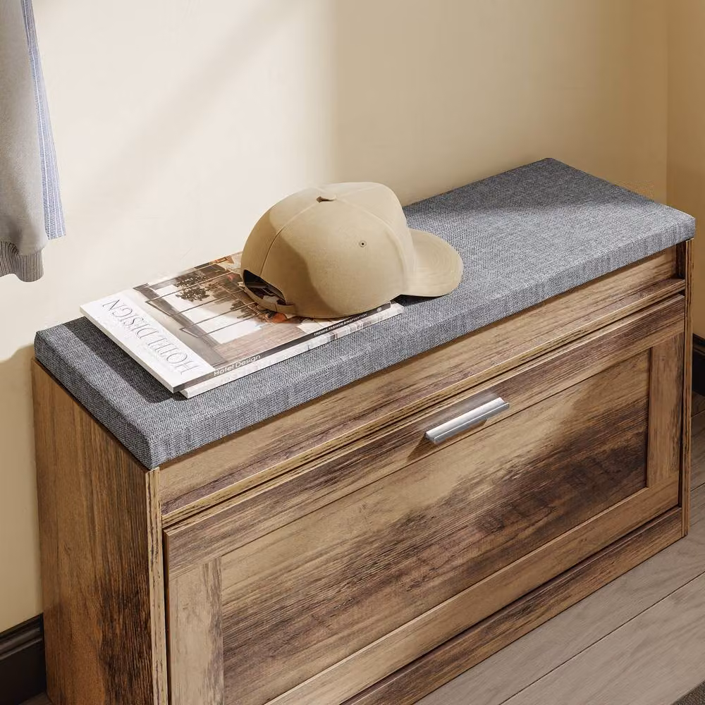 SoBuy Entrance Bench with Shoe Rack and Padded Fabric Seat in Brown, Grey or Silver – 3
