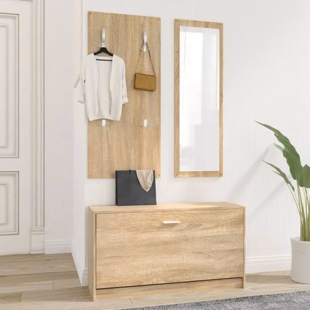 Berkfield Home 3-in-1 Shoe Cabinet, Wall Rack and Mirror Set in Sonoma Oak Brown
