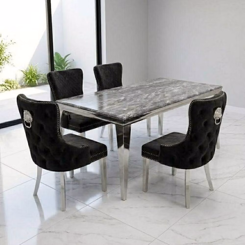 HOME LUXE INTERIOR Sofia Grey Marble Dining Table and 4 Victoria Black and Silver Chairs – 2
