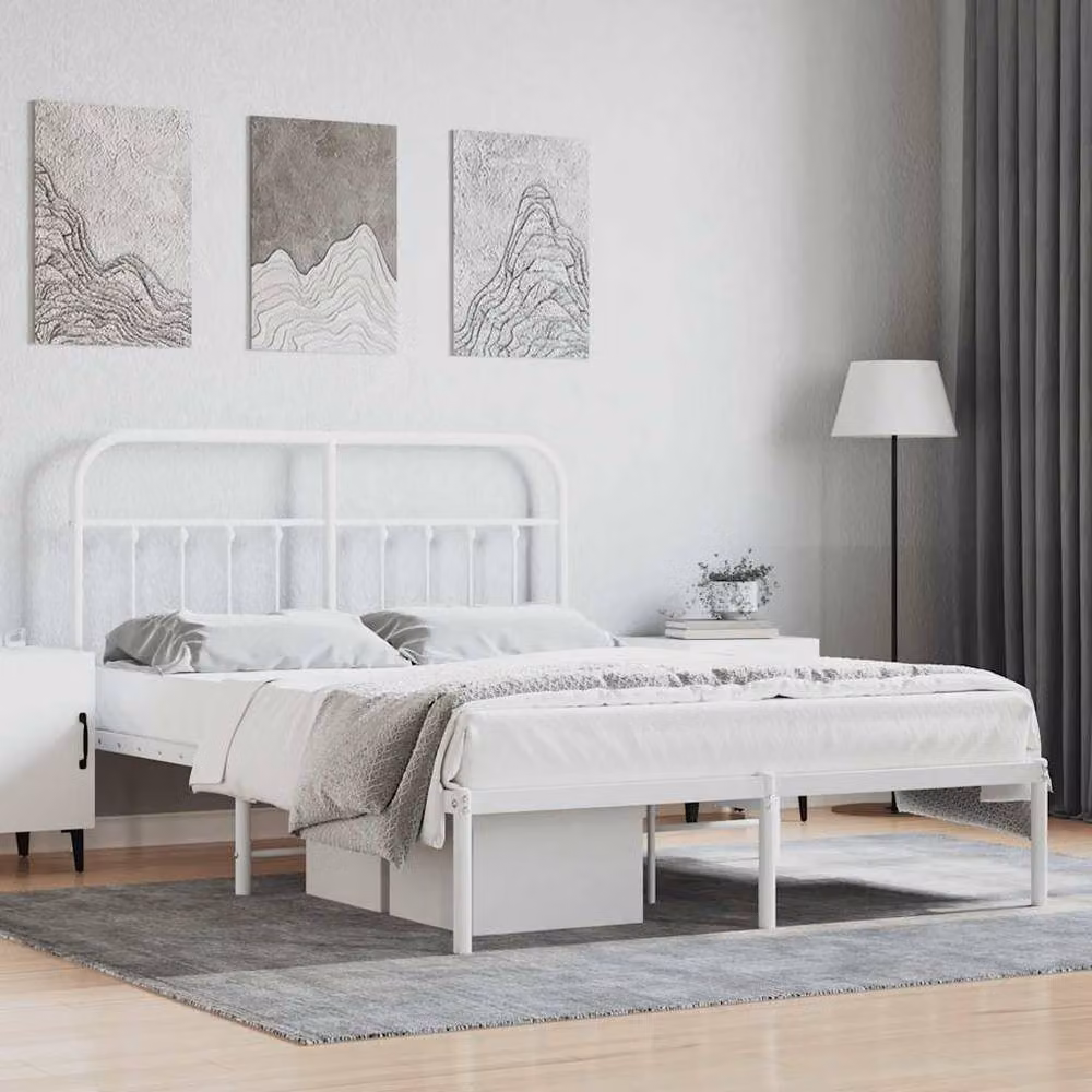 Berkfield Home Metal Bed Frame with Headboard in White, W/D/H: 140 x 190 cm – 2