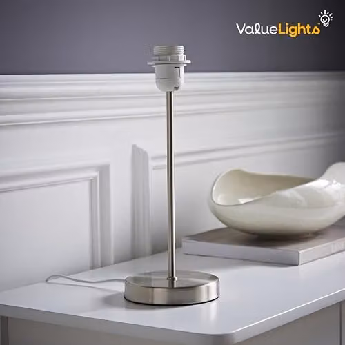 ValueLights Charlie Modern Stem Table Lamp Base in Brushed Chrome Silver Metal – 2