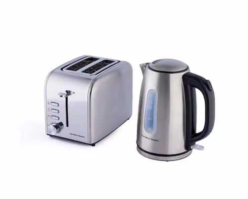 Hamilton Beach Kettle and 2-Slice Toaster Set in Brushed Stainless Steel with 1.7L Electric Kettle and 6 Browning Settings – 1