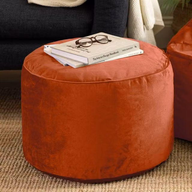 icon Milano Orange Velvet Round Bean Bag Footstool