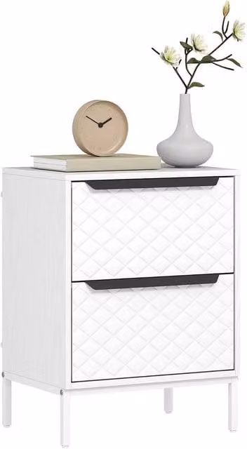 FORGEVIO Modern White Wood-Effect Chest of Drawers with 2 Fabric Drawers