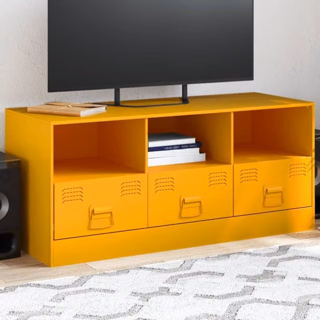 Berkfield Home Mustard Yellow Steel TV Cabinet W: 99 cm, D: 39 cm, H: 44 cm