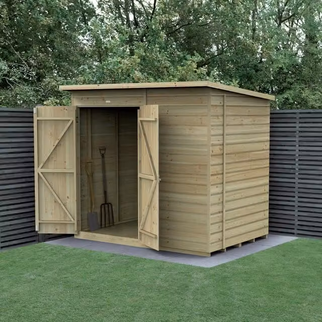 Forest Gardens Beckwood Pent Garden Shed in Brown, W: 213.36 cm, D: 152.4 cm, H: 185.9 cm