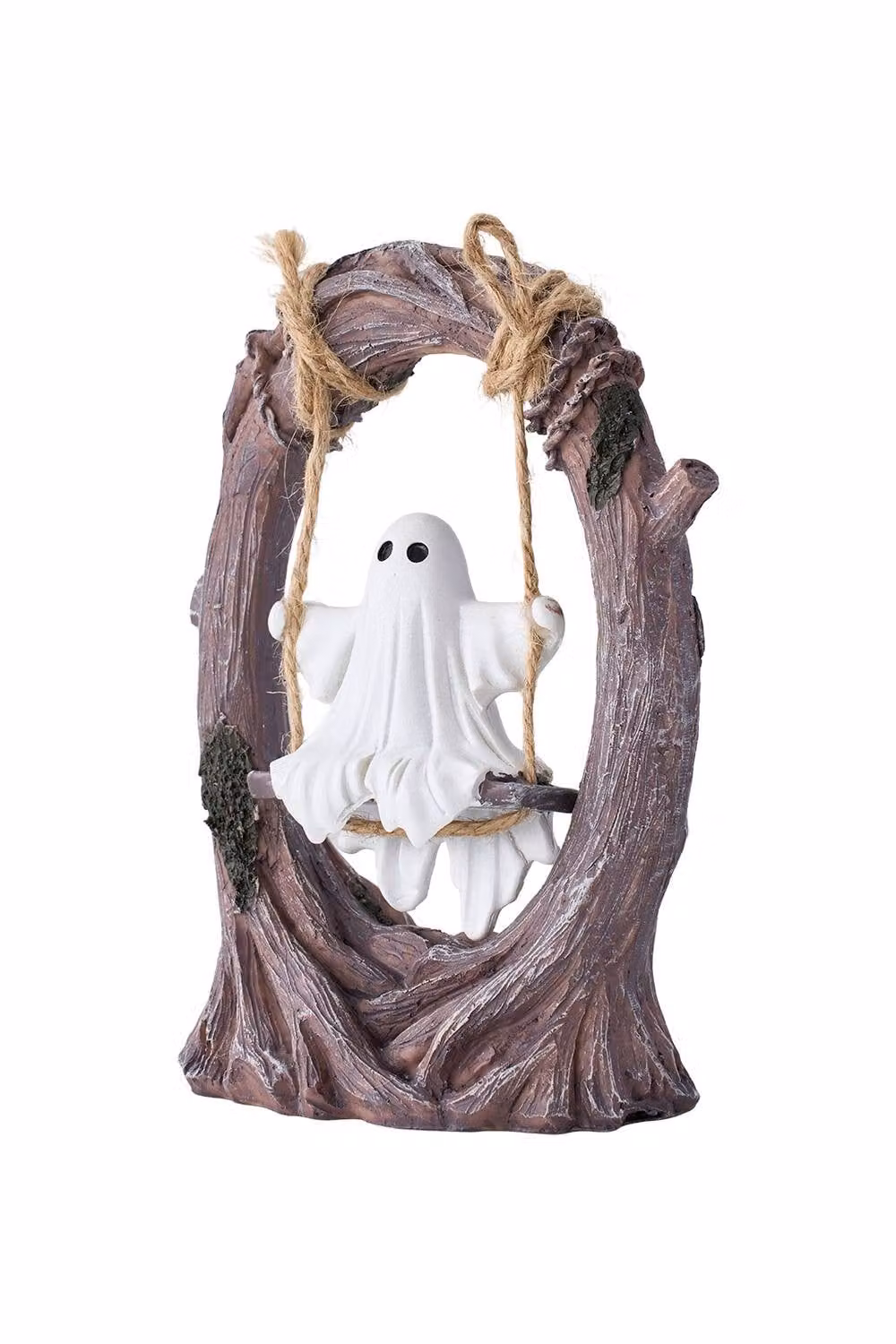 Garden Sanctuary Halloween Ghost on Tree Swing Figurine in White and Multicolour – 2