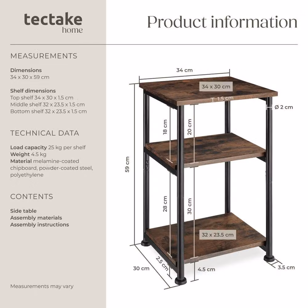 tectake Memphis Industrial Bedside Table in Dark Brown – 5
